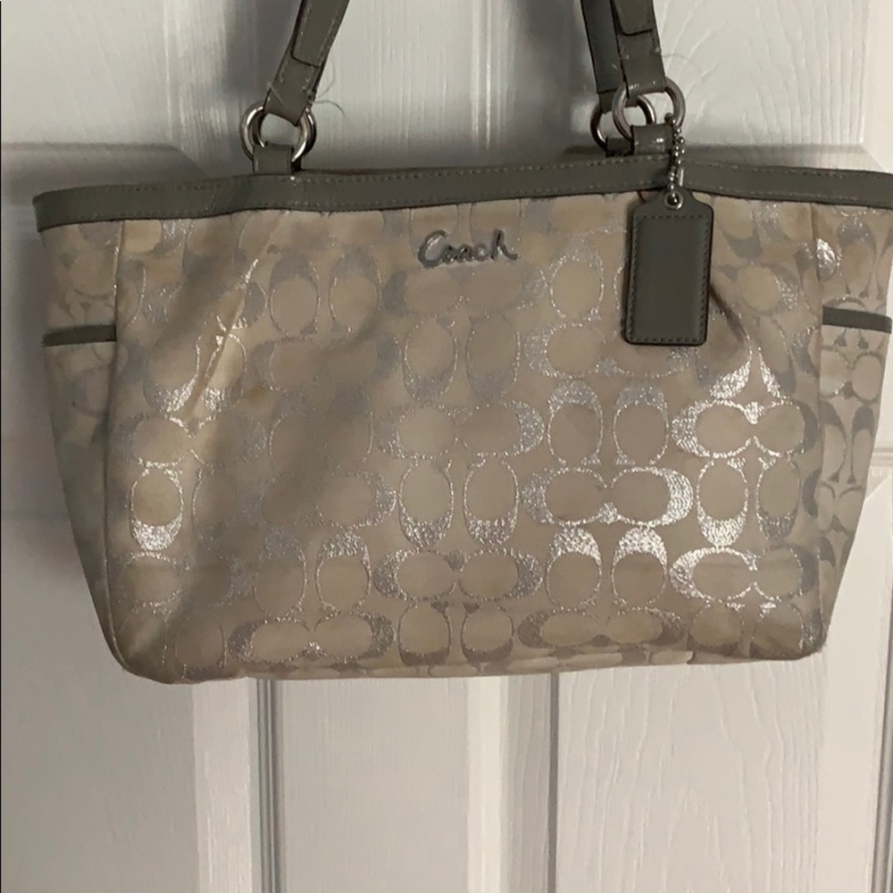 Coach handbag Gray, Silver and Tan